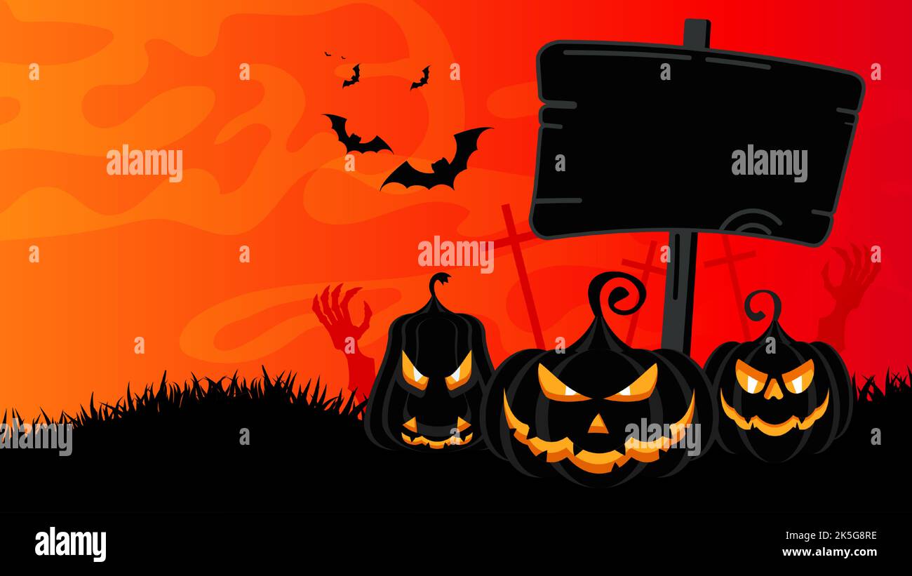 Halloween landscape background. Scary graveyard pumpkins Stock Vector ...