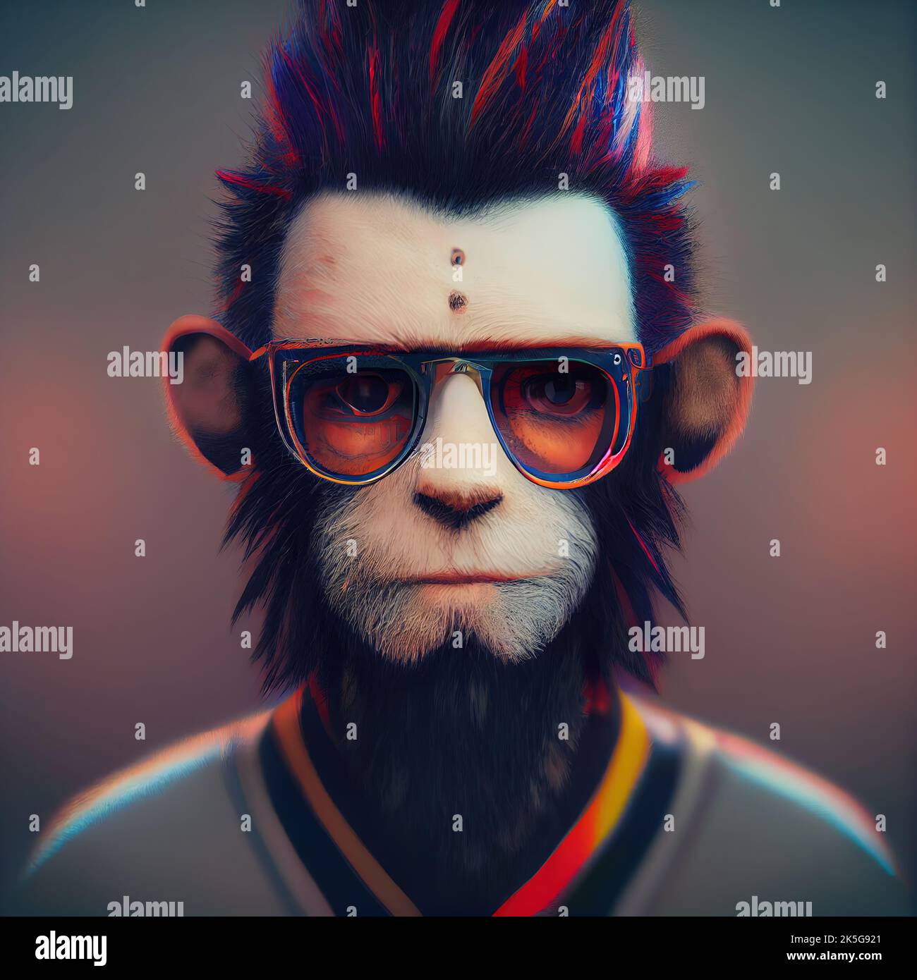 A monkey art with cool hairstyle and wearing glasses Stock Photo Alamy