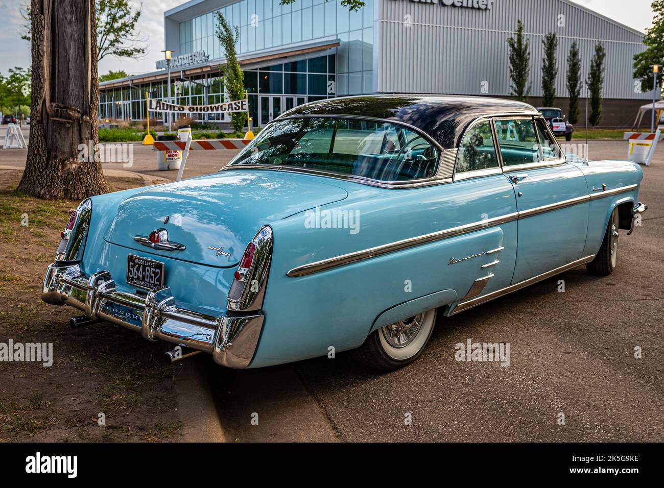 Falcon Heights, MN - June 19, 2022: High perspective rear corner view of a 1953 Mercury Monterey Hardtop Coupe at a local car show. Stock Photo