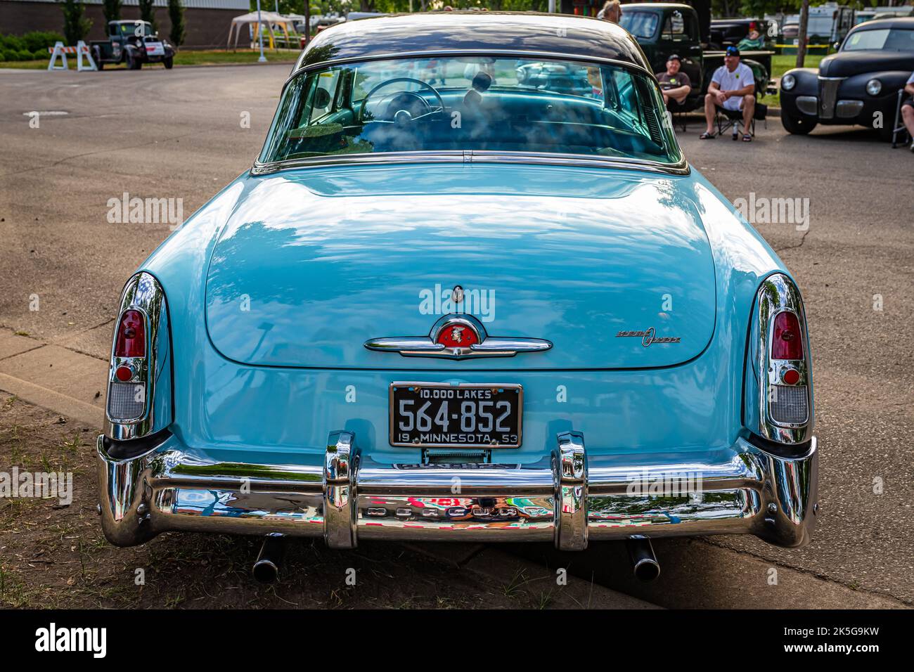 Falcon Heights, MN - June 19, 2022: High perspective rear view of a 1953 Mercury Monterey Hardtop Coupe at a local car show. Stock Photo