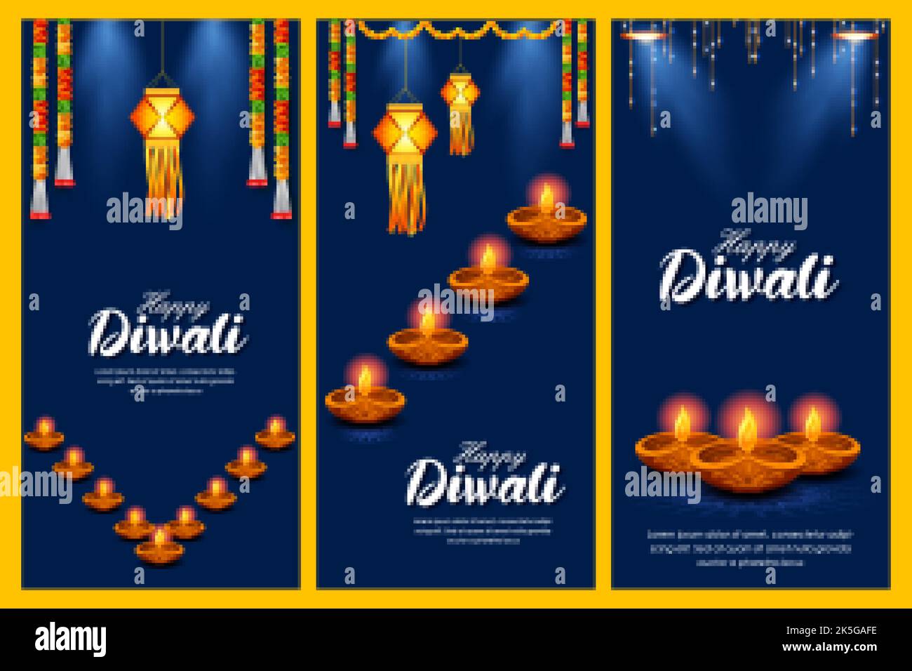 illustration of banner template background with burning diya on Happy