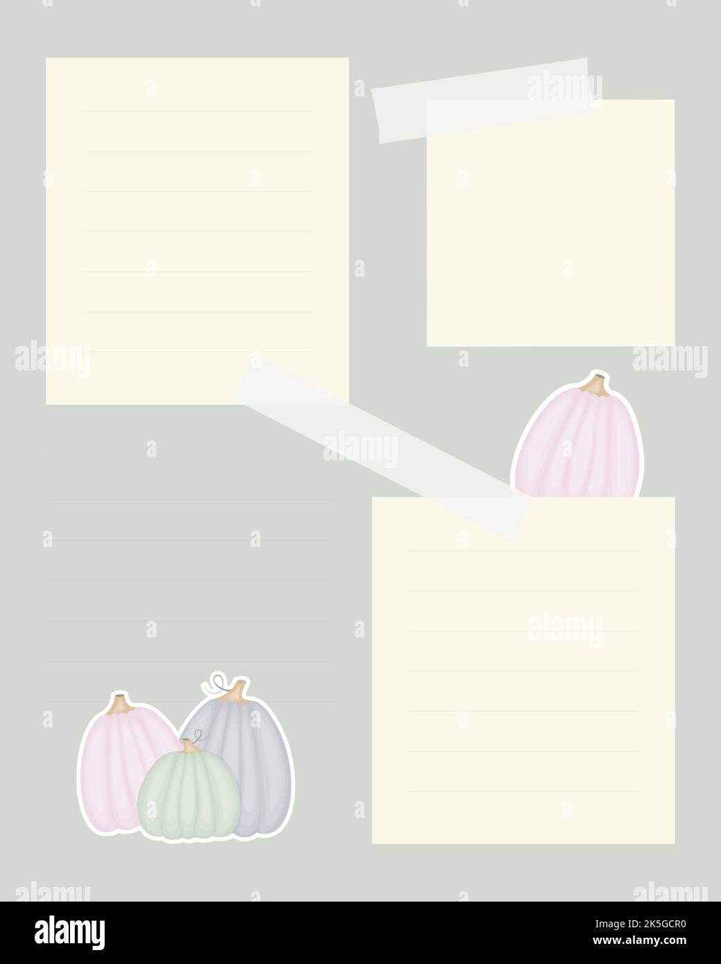 Notes Blank template lined reminder paper with pumpkin scrapbooking