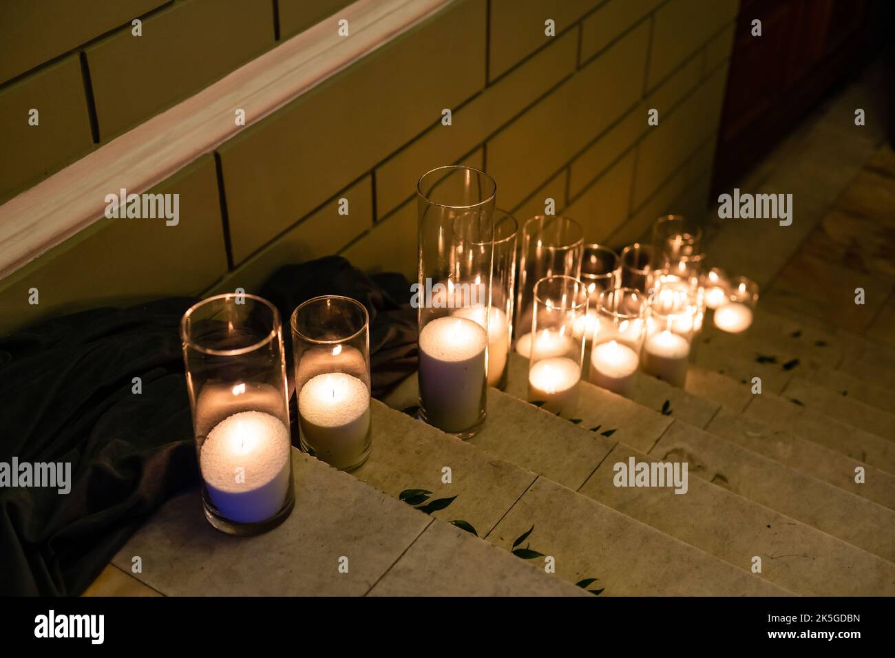 candles on the stairs, old Stock Photo Alamy