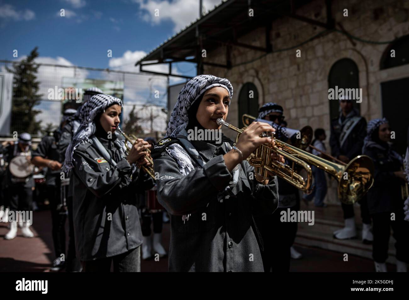Jerusalem, Israel. 08th Oct, 2022. Palestinian scouts play their ...