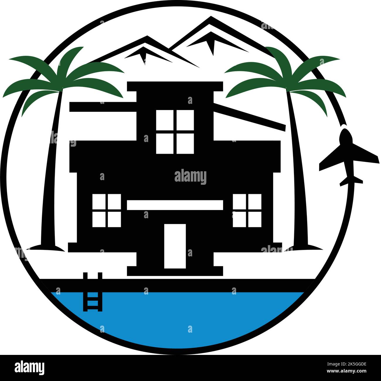 villa holiday travel logo Icon Illustration Brand Identity Stock Vector