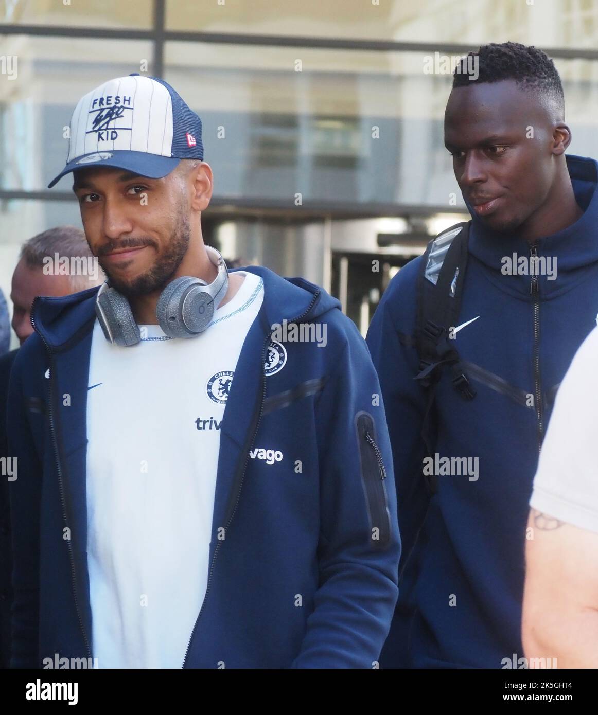 London, UK. 8th Oct, 2022. Chelsea FC players Aubameyaang and Mendy leave hotel before home game against Wolves. Credit: Brian Minkoff/Alamy Live News Stock Photo