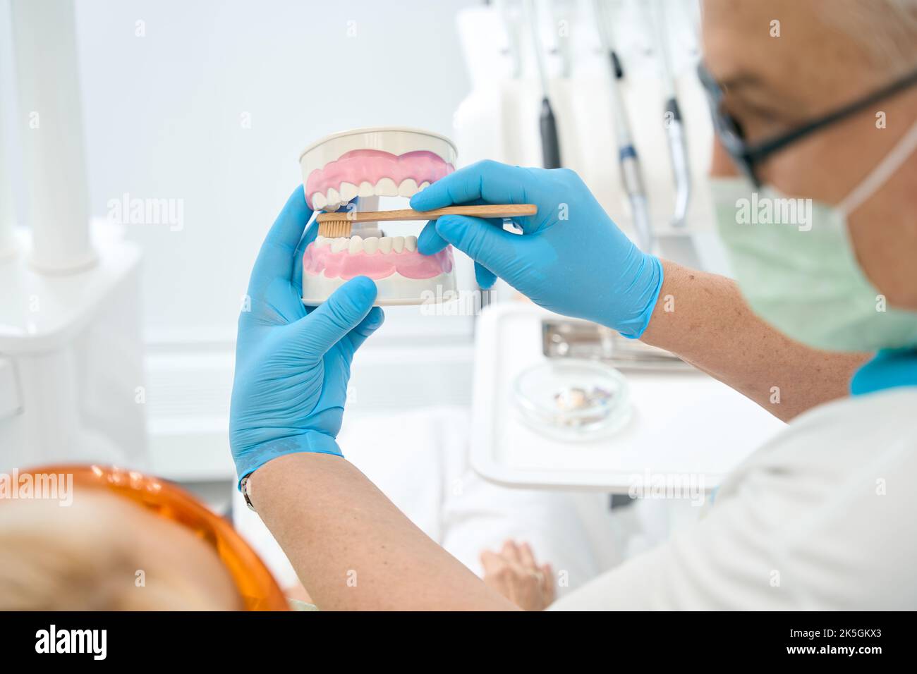 Photo of teeth model and toothbrush in orthodontist hands in dental ...
