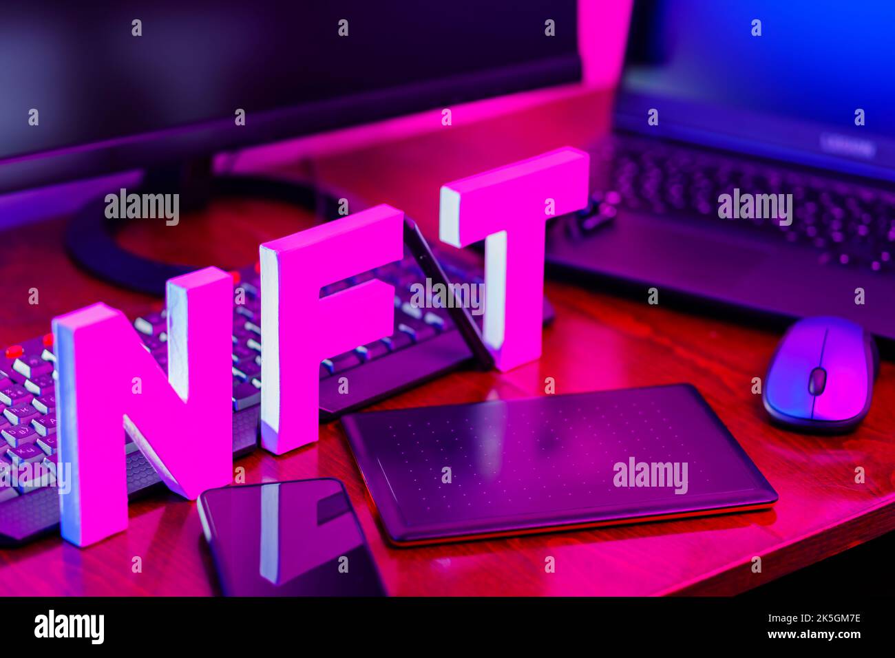 NFT inscription made from 3D letters printed on a 3D printer. NFT ...