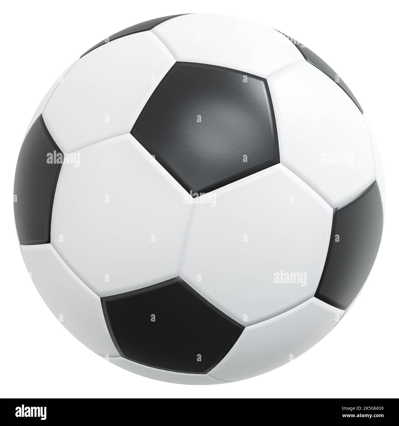 Soccer ball or football with leather texture . Simple black and white color design . Isolated . Embedded clipping paths . 3D rendering . Stock Photo