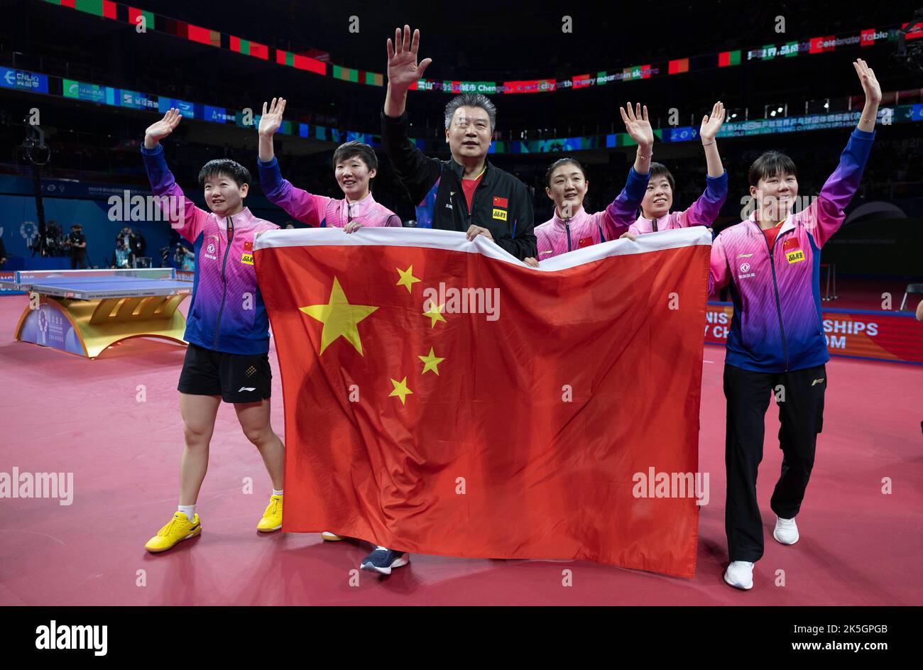 CHENGDU, CHINA - OCTOBER 8, 2022 - (L - R) Sun Yingsha, Wang Manyu ...