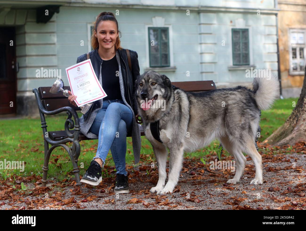 A four-year-old Lady (crossbreed of Sarplaninac  and Alaskan Malamute ),  owned by  Mihaela Regetas , is the winner of this year's competition, in Karlovac, Croatia, on October 8, 2022. Karlovac, Croatia. 08 October 2022. More than 30 dogs participated the competition for the the best mixed breed dog organized by the Turbina promjena association, Photo: Kristina Stedul Fabac/PIXSELL Credit: Pixsell photo & video agency/Alamy Live News Stock Photo