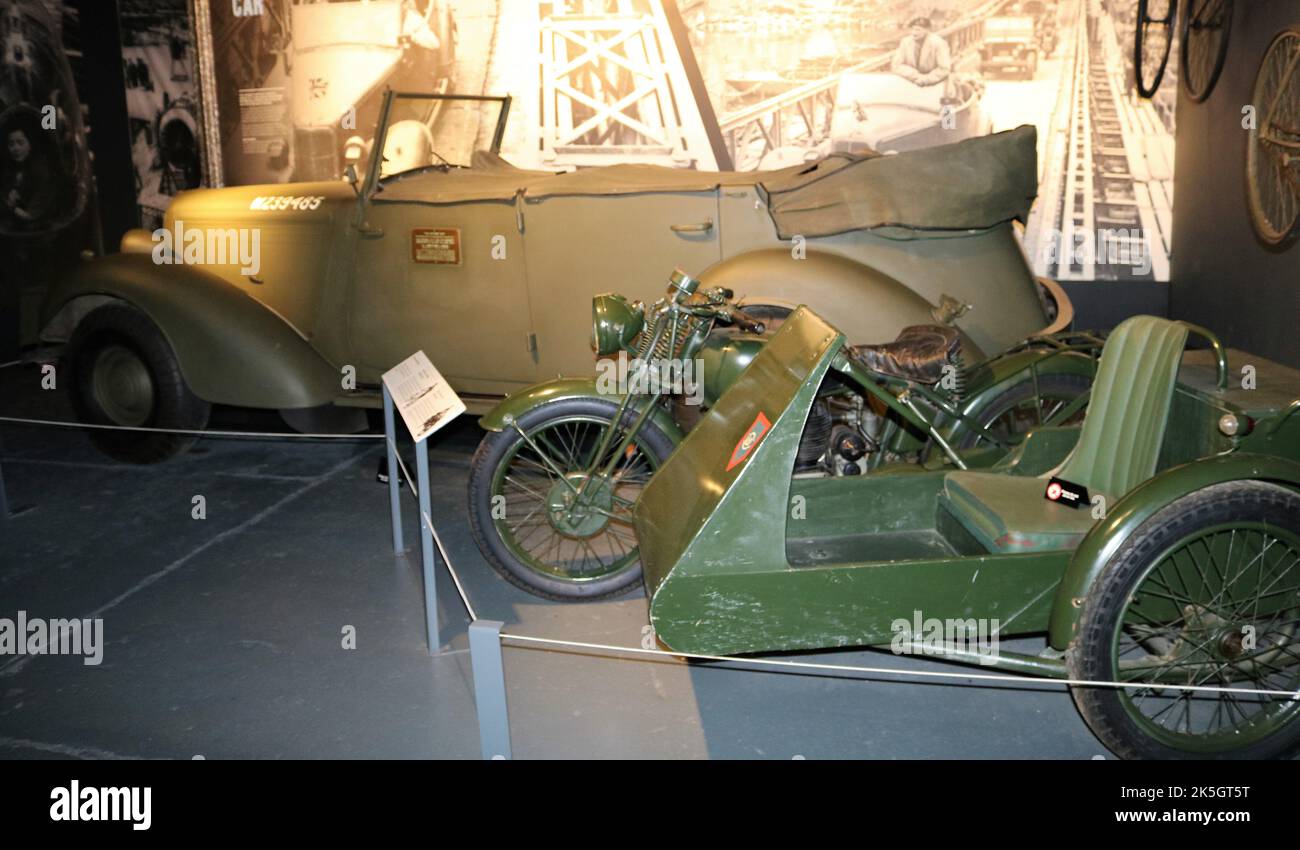 Humber Super Snipe (Monty's Victory Car) 1943 & Military Motorbike and Sidecar. Stock Photo