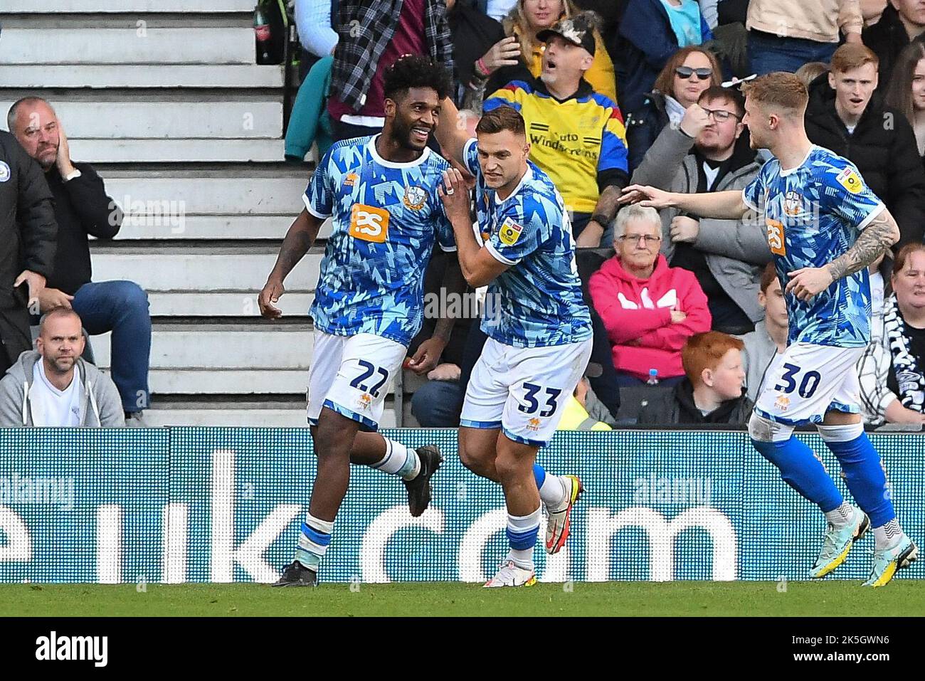 Ellis Harrison of Port Vale celebrates after scoring a goal to make it 1-1 during the Sky Bet League 1 match between Derby County and Port Vale at the Pride Park, Derby on Saturday 8th October 2022. (Credit: Jon Hobley | MI News ) Credit: MI News & Sport /Alamy Live News Stock Photo