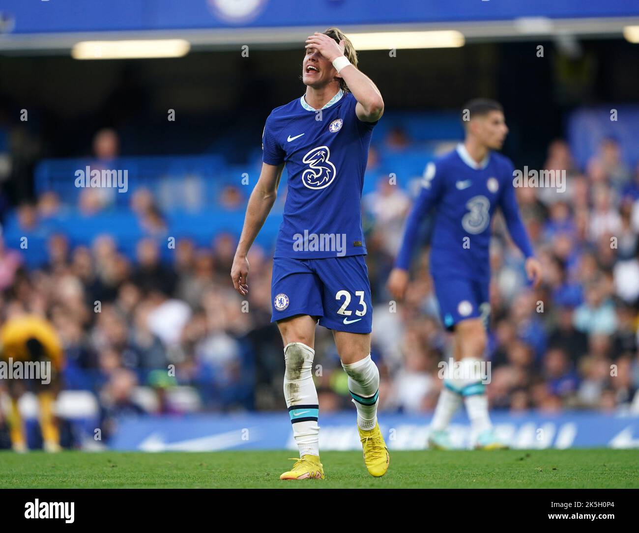 Chelsea's Conor Gallagher reacts during the Premier League match at Stamford Bridge, London. Picture date: Saturday October 8, 2022. Stock Photo