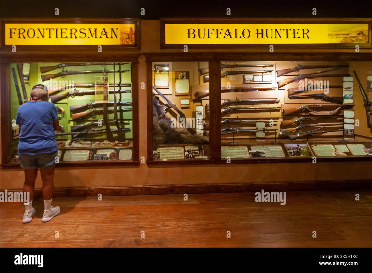 Dodge City, Kansas - A display of rifles at the Boot Hill Museum. The museum preserves the history and culture of the old west. Located on the site of Stock Photo