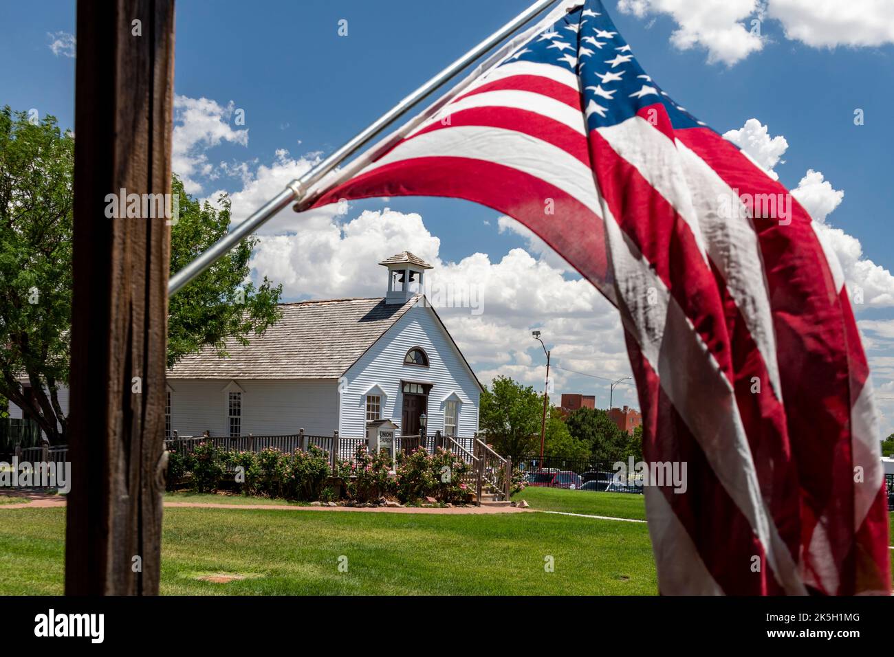 Dodge City, Kansas - Union Church at Boot Hill Museum. The museum preserves the history and culture of the old west. Located on the site of the city's Stock Photo