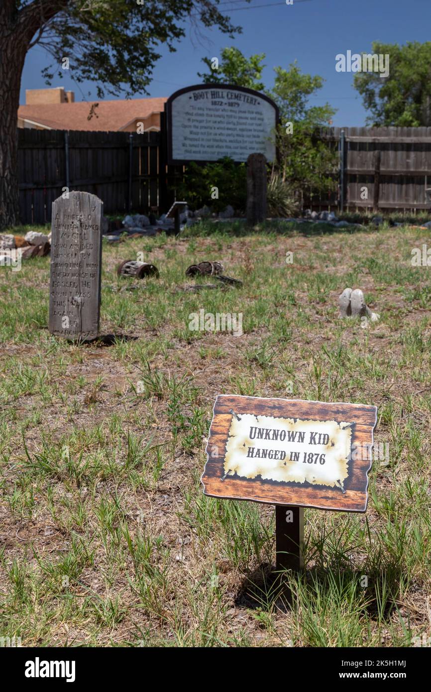 Dodge City, Kansas - Grave markers at Boot Hill Cemetery. The cemetery is now part of the Boot Hill Museum, which preserves the history and culture of Stock Photo