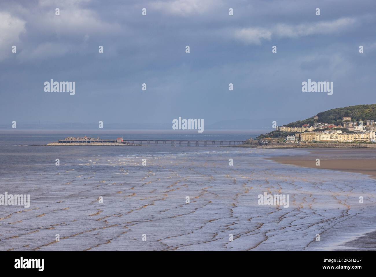 Birnbeck Pier across the bay at Weston-Super-Mare from Brean Down, North Somerset, England Stock Photo