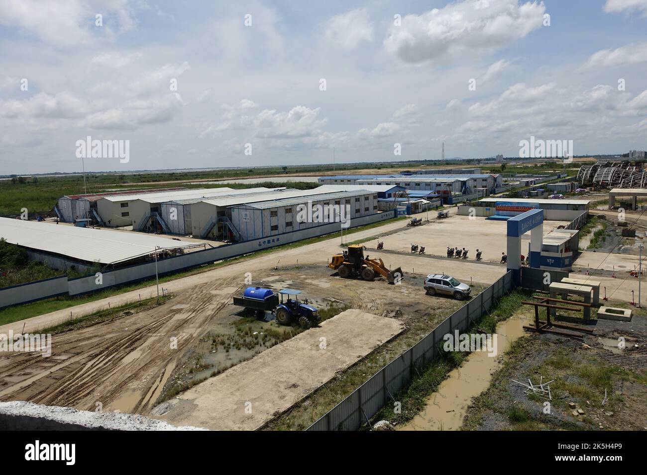 Living base for Chinese workers on the construction site of the new airport of Phnom Penh, in Cambodia Stock Photo
