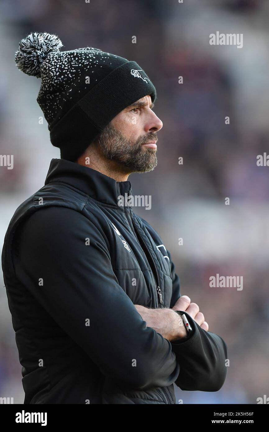 Paul Warne, Derby County coach during the Sky Bet League 1 match between Derby County and Port Vale at the Pride Park, Derby on Saturday 8th October 2022. (Credit: Jon Hobley | MI News ) Credit: MI News & Sport /Alamy Live News Stock Photo