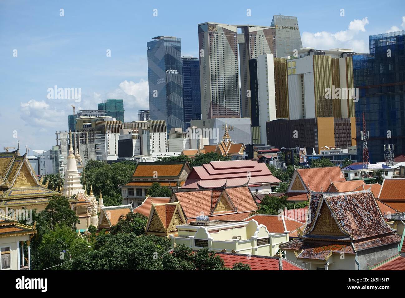 Phnom Penh skyline with newly built office buildings and temples Stock Photo
