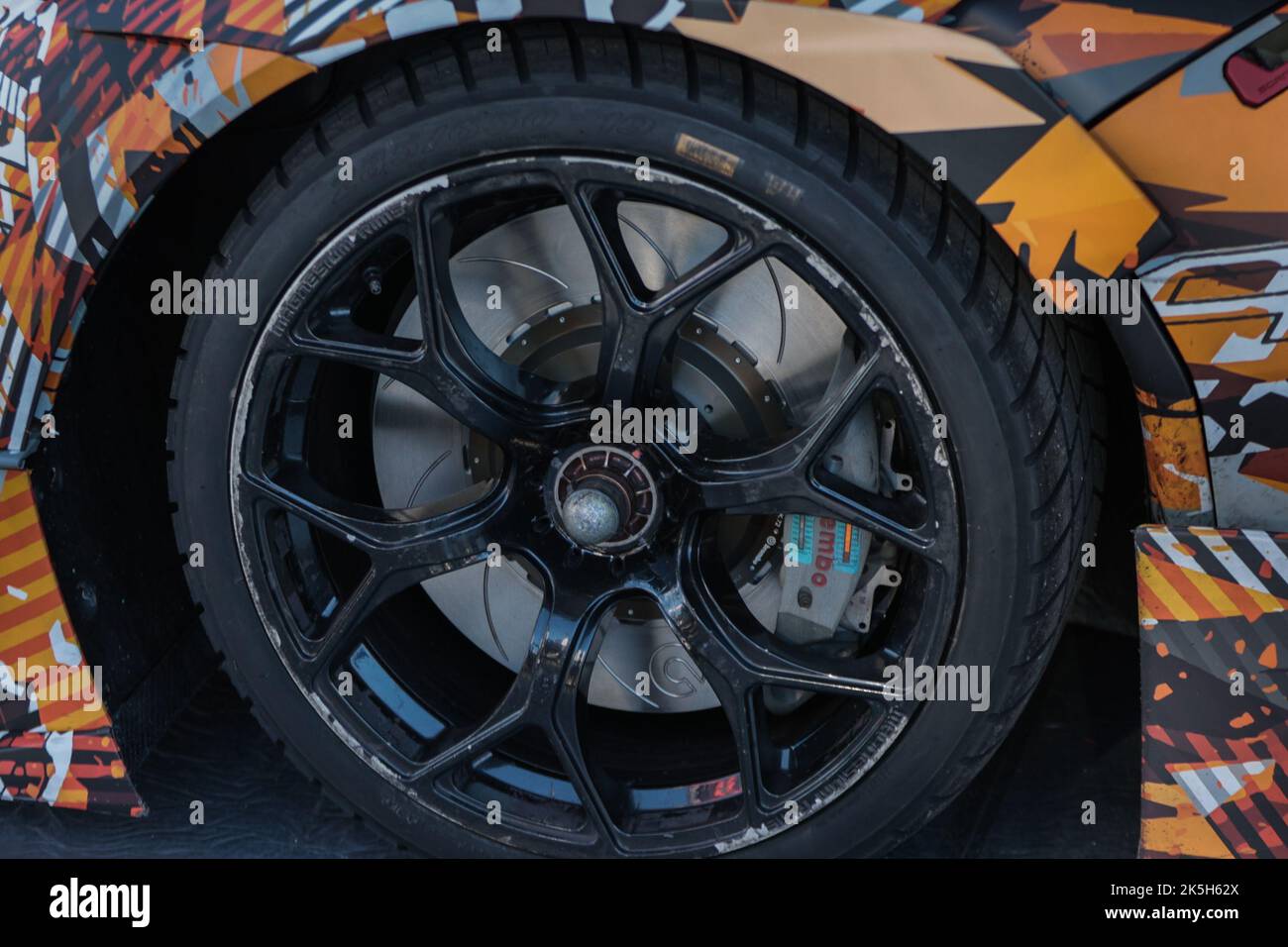 1 October 2022 - wheel detail of Pagani Huayra R at Festival of Speed, Festival de Velocidad, at Circuit of Catalonia in Barcelona, Montmelo, Spain Stock Photo