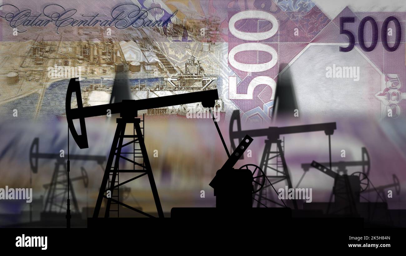 Qatar Riyal money counting machine with oil pump. Petroleum, natural