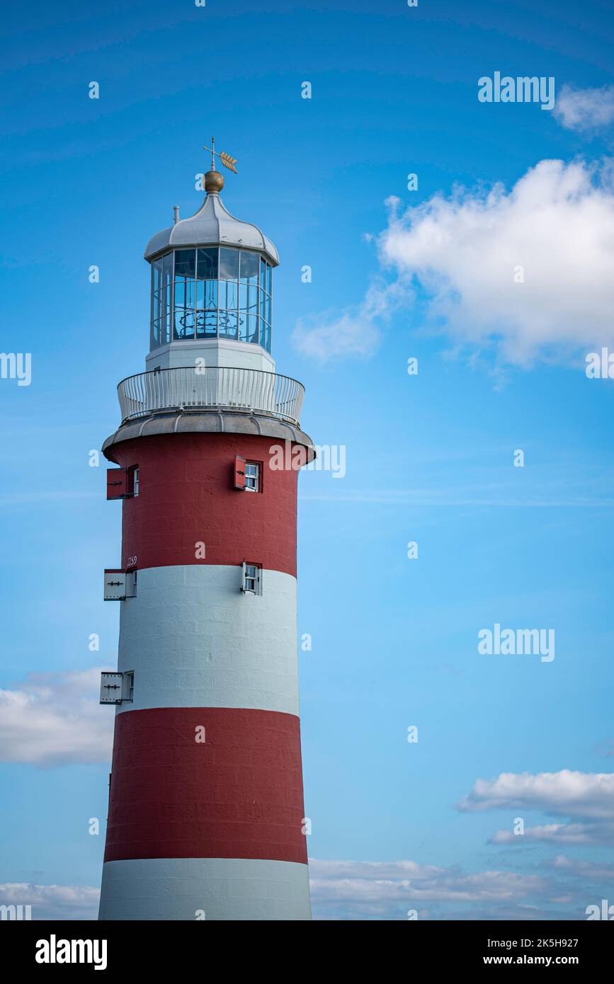 Famous Smeaton's Tower on the Hoe in Plymouth with blue sky background ...