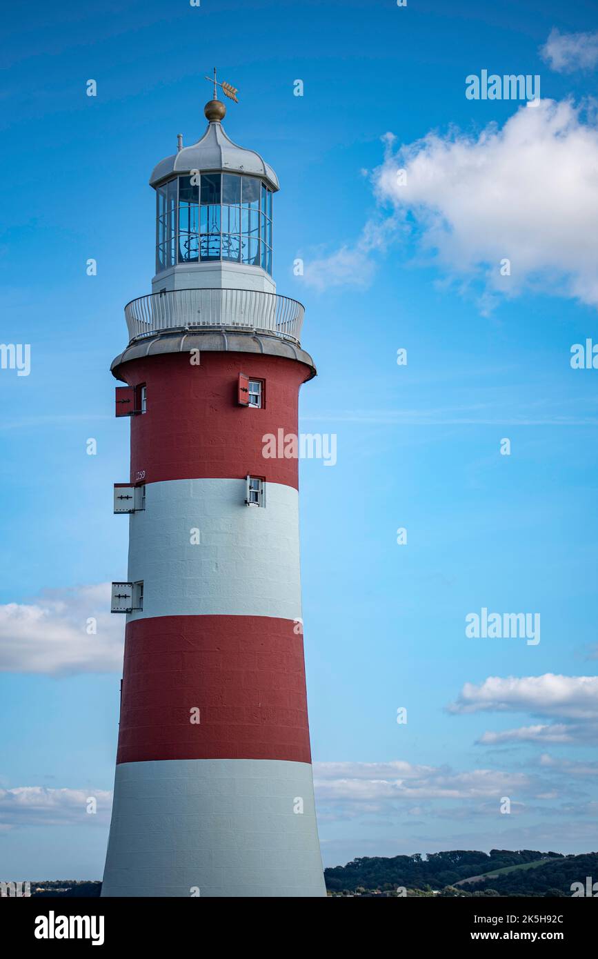 Famous Smeaton's Tower on the Hoe in Plymouth with blue sky background ...