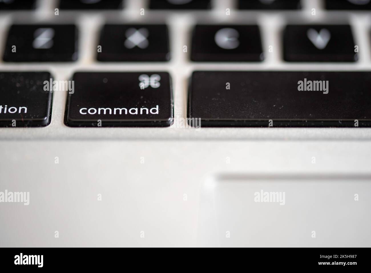 Close up of keyboard on laptop with command button main focus Stock