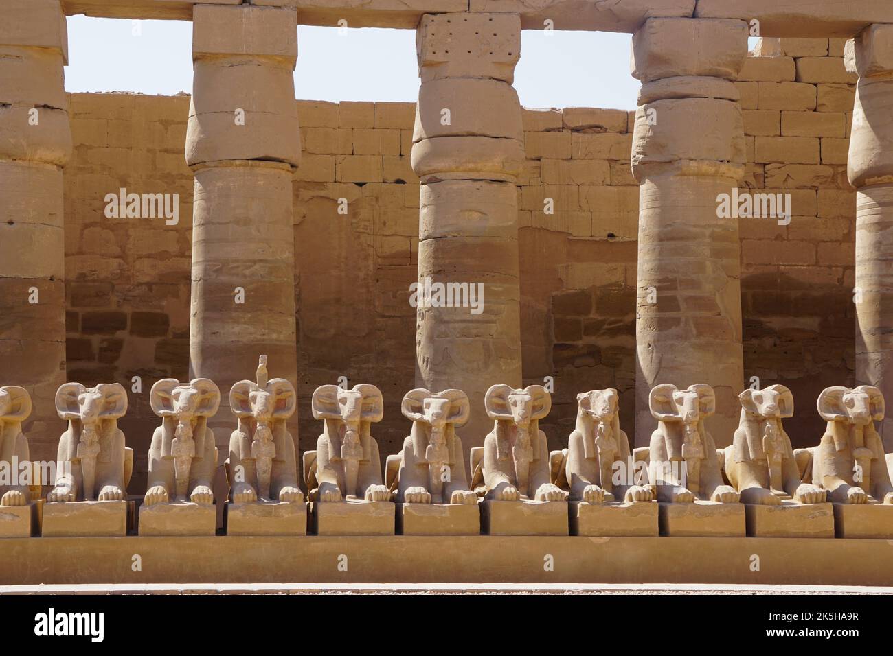 A scenic view of statues in Precinct of Amun-Re, Egypt Stock Photo