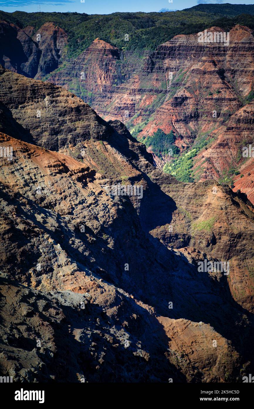 Waimea Canyon is considered the Grand Canyon of the Pacific on Kauai, Hawaii. Stock Photo