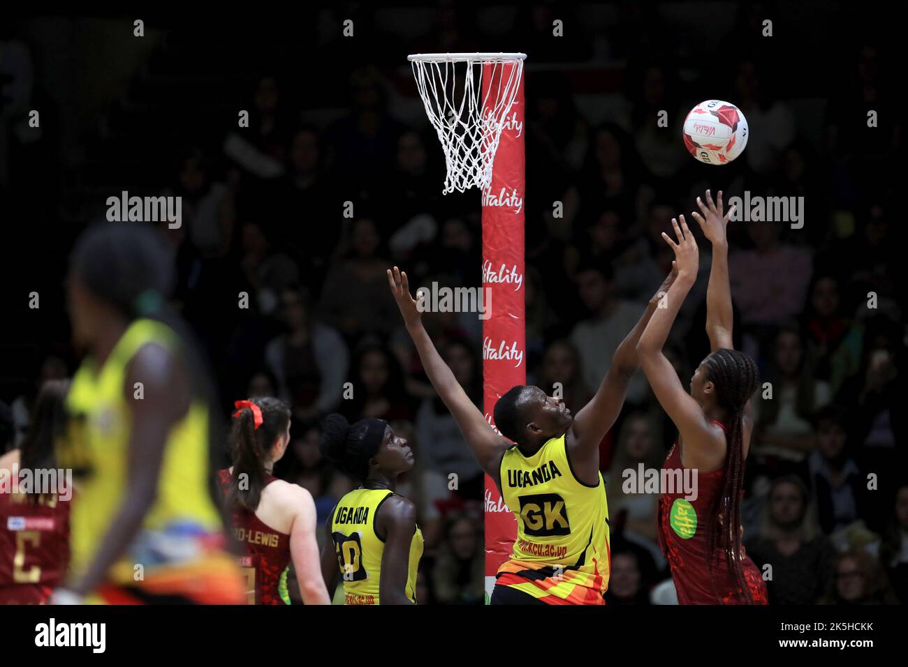 England’s Olivia Tchine scores during the Vitality netball at the Copper Box Arena, London. Picture date: Saturday October 8, 2022. Stock Photo