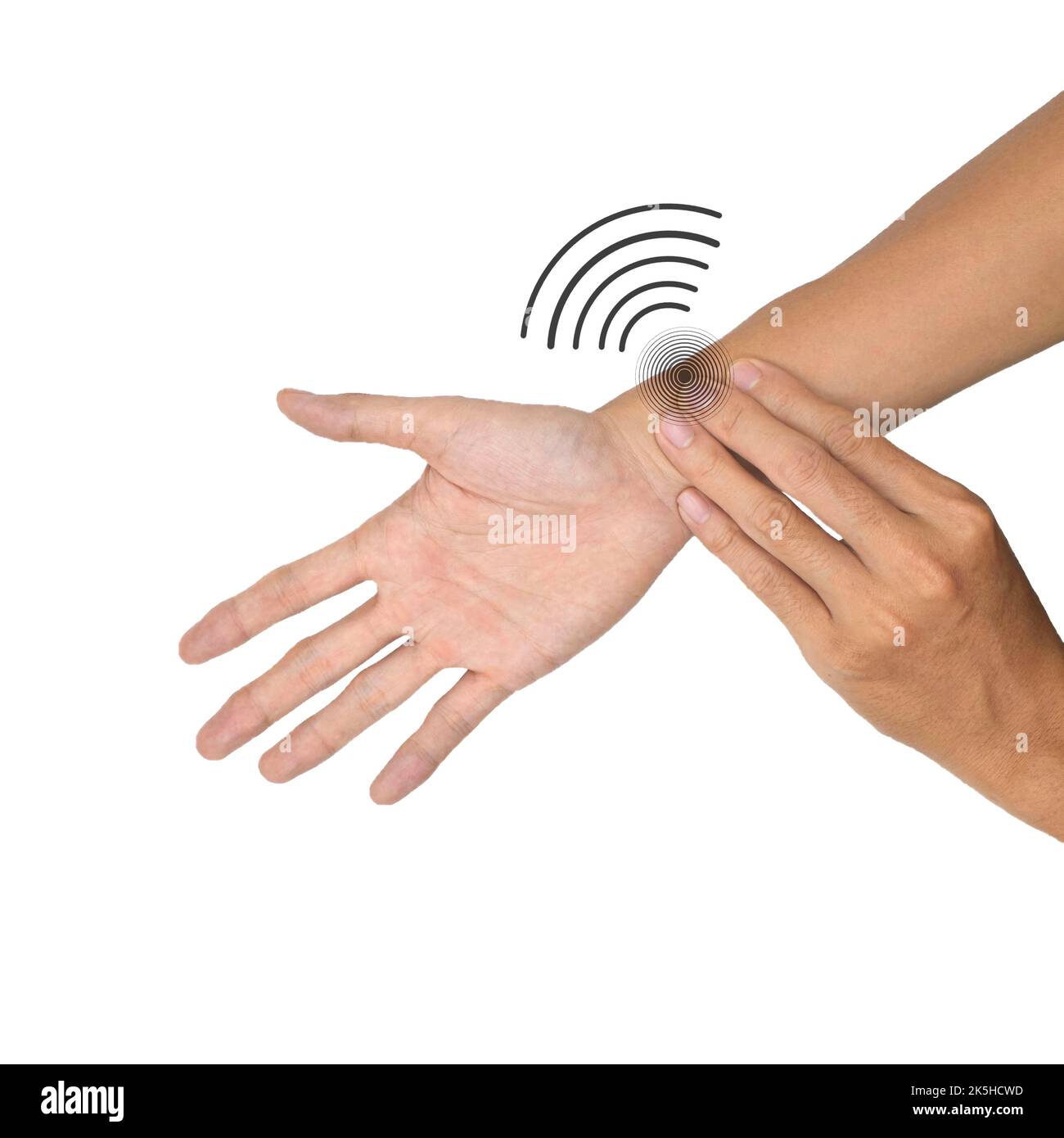 Selfexamination of pulsation. Counting pulse rate in home Stock Photo