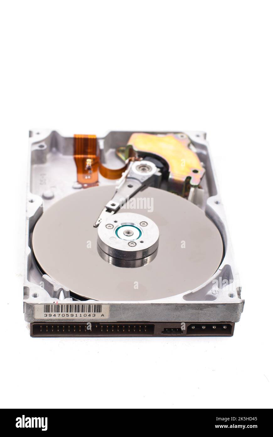 real open hard drive isolated on white ackground Stock Photo
