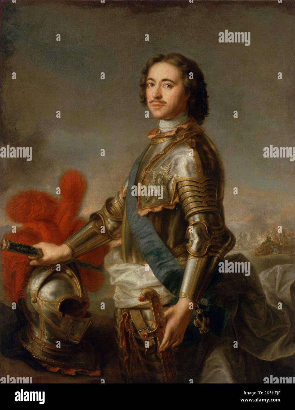 Peter I (1672 – 1725), known as Peter the Great, monarch of Russia who modernised it and made it a European power. He ruled the Tsardom of Russia from 1682 to 1721 and subsequently the Russian Empire until his death in 1725.Painting by Jean-Marc Nattier. Stock Photo