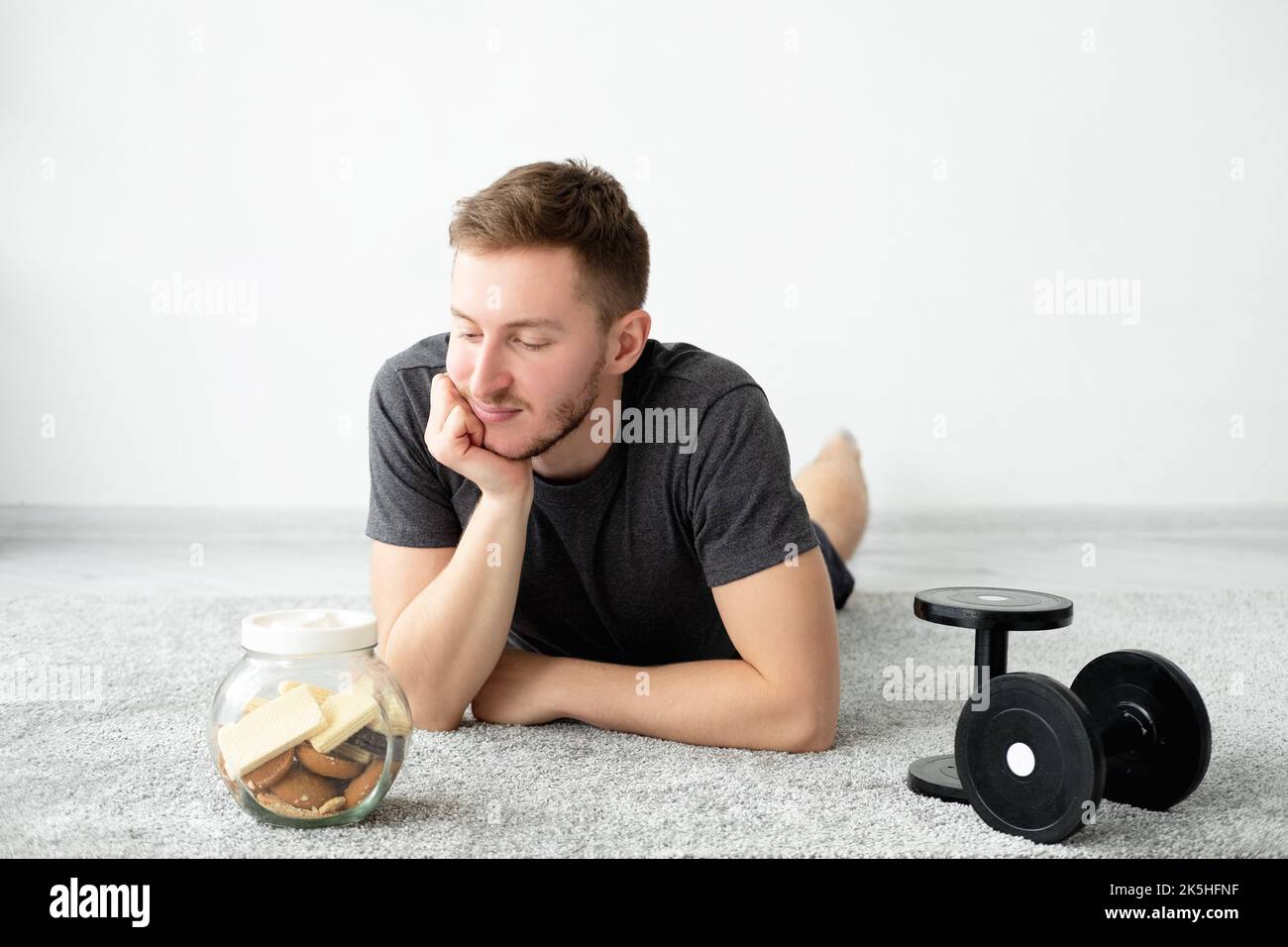 weight loss problem puzzled man fitness program Stock Photo