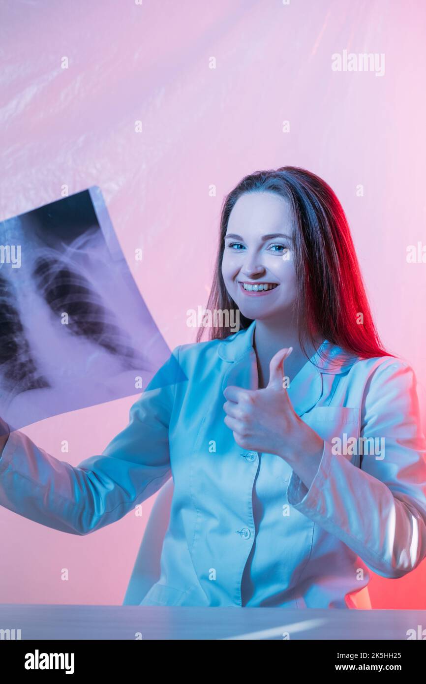 normal x-ray chest radiograph lung doctor thumb up Stock Photo