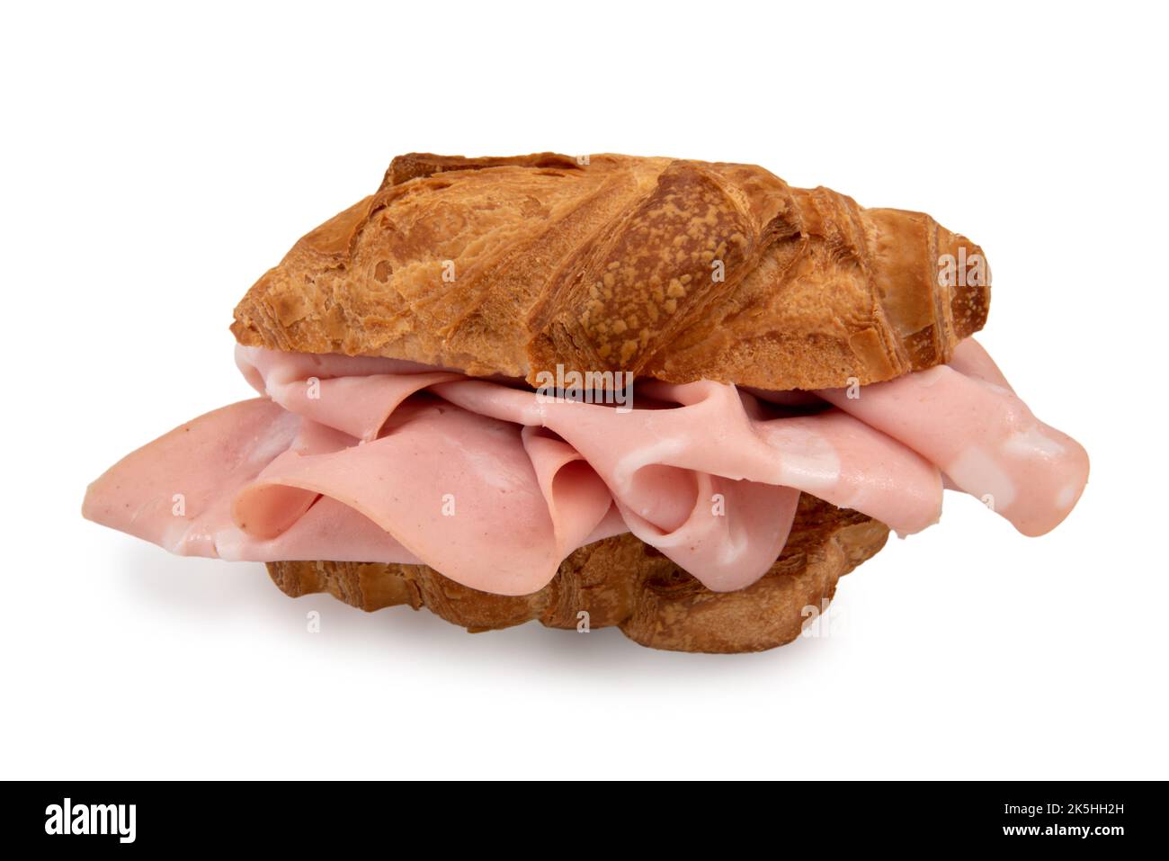 Croissant sandwich with mortadella salami, italian schiocco (puff bread
