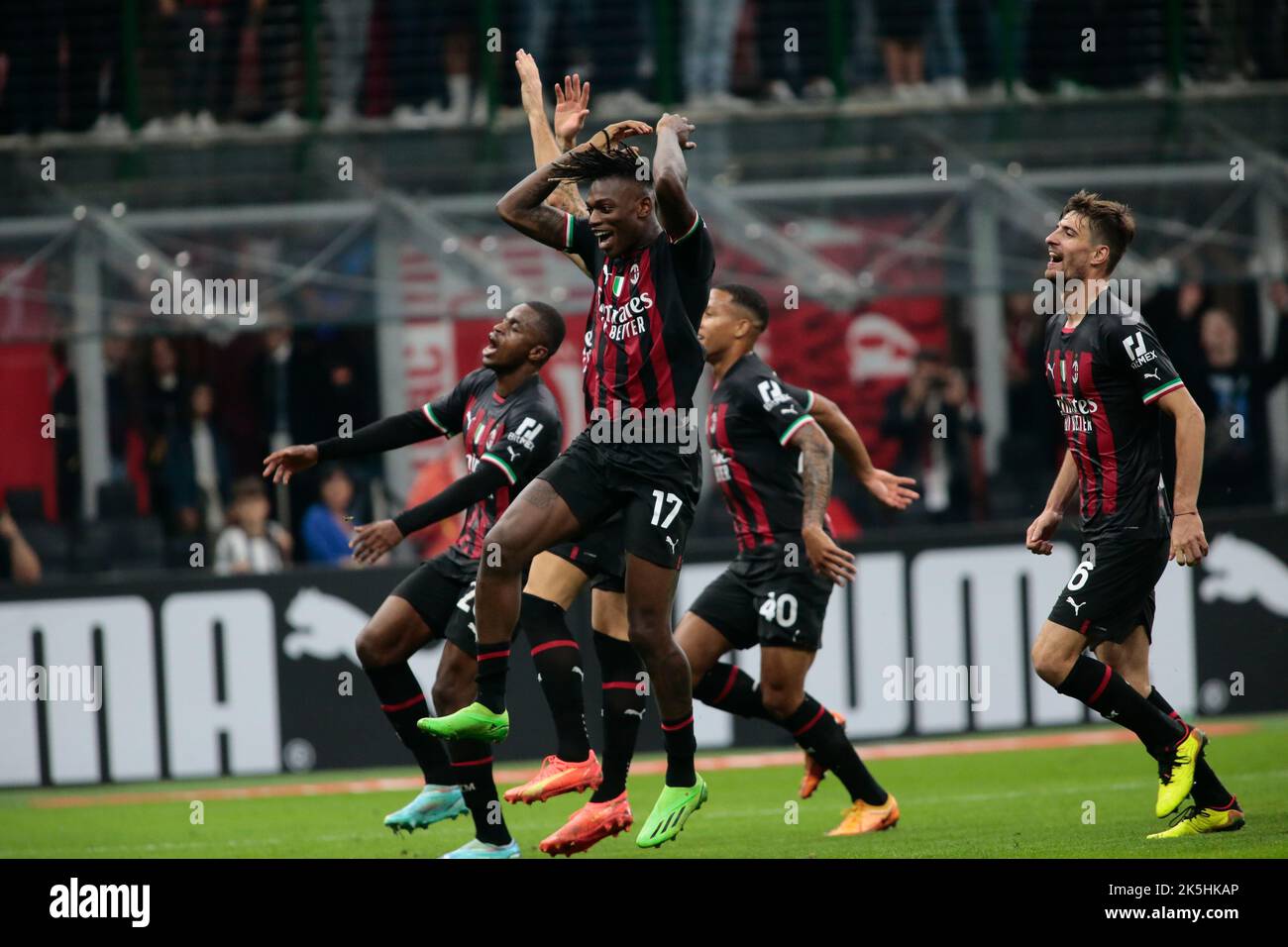 Rafael Leao of Ac Milan celebrating with team mates during the Italian ...