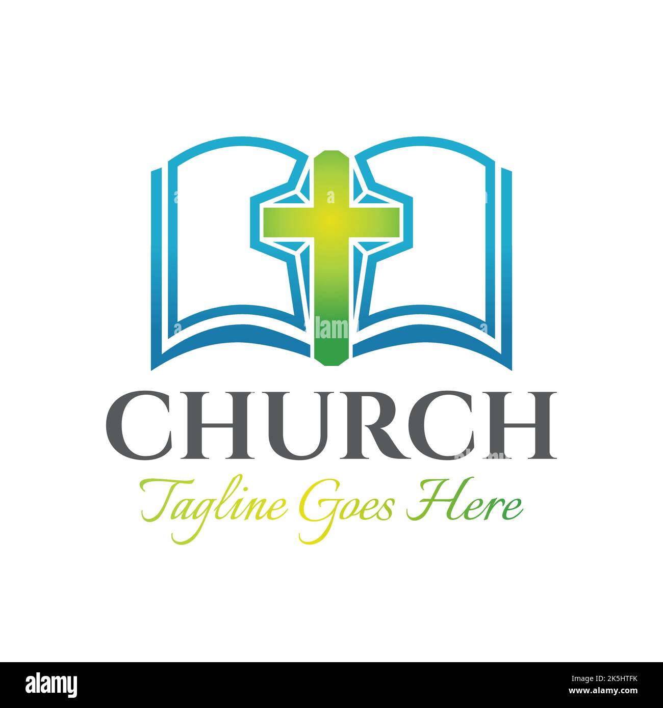Christian Church Logo Design with Cross and Bible Stock Vector