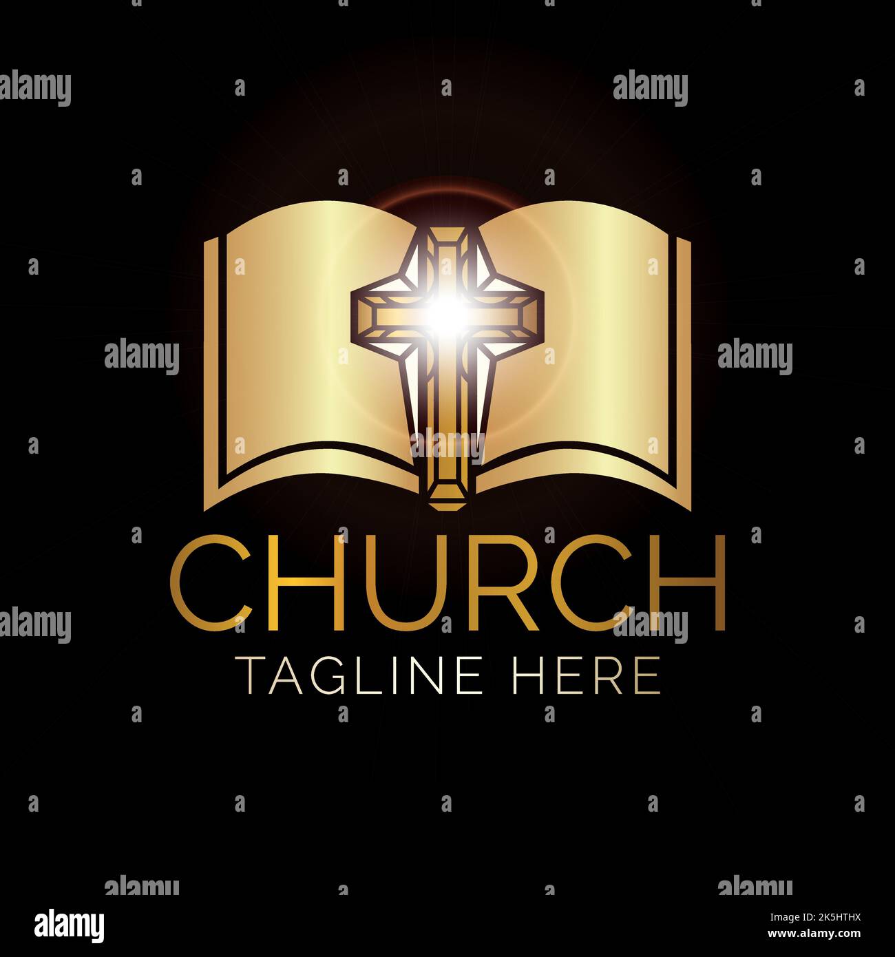 Gold Christian Church Logo Design with Bible Stock Vector