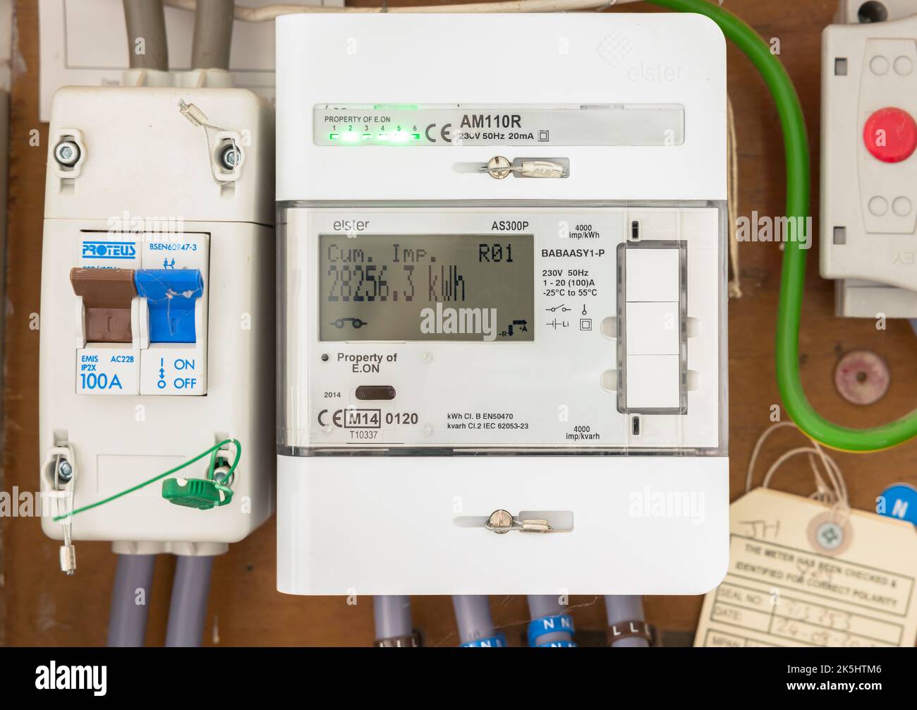 BUCKINGHAM, UK - June 03, 2022. Smart electricity meter, EON domestic electric meter in a home electric box Stock Photo