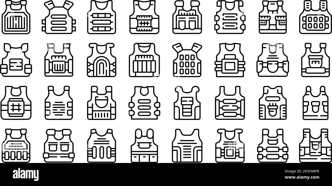 Bulletproof vest icons set outline vector. Armor body. Vest military