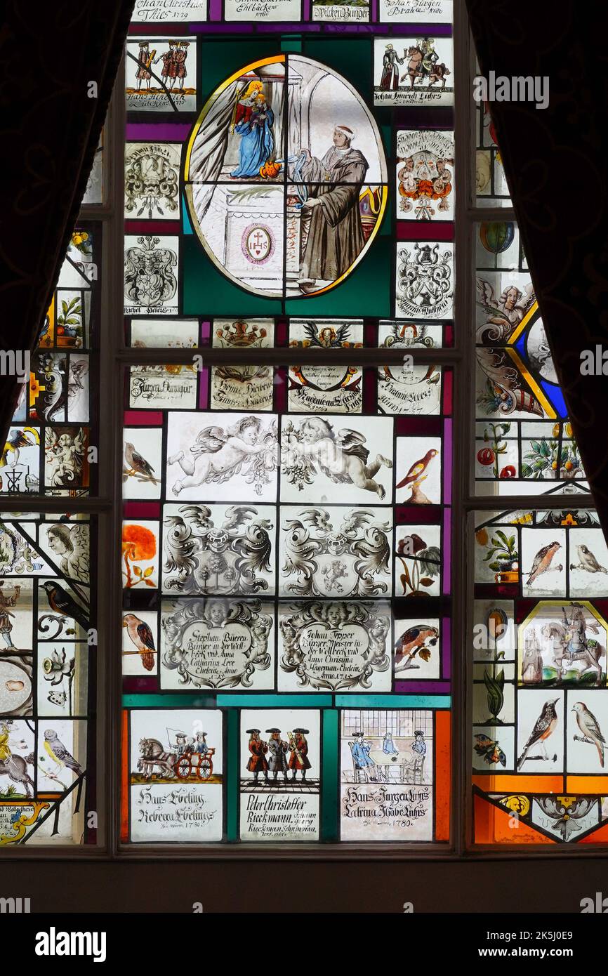 Sintra, Portugal September 2022 Stained glass window in the chapel