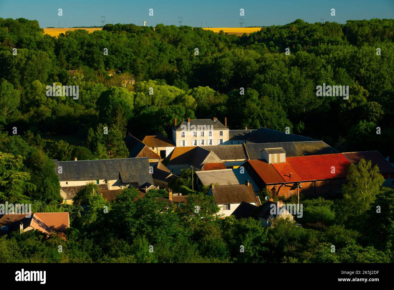 France, Essonne (91), Chalo-Saint-Mars, aerial view of the hamlet of Boinville in the Chalouette valley Stock Photo
