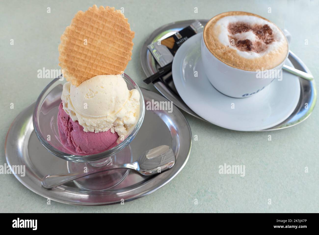 Mixed ice cream and cappuccino, Bavaria, Ceutschland Stock Photo