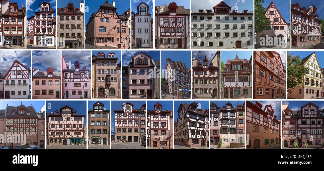 Compilation of Old Town Houses of the Nuremberg Old Town Friends, Nuremberg, Middle Franconia, Bavaria, Germany Stock Photo