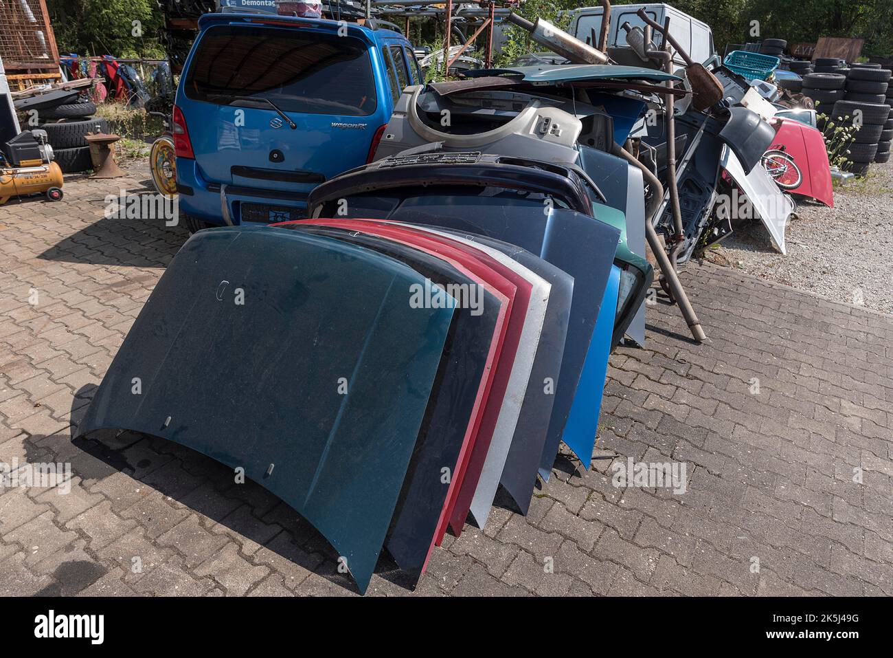 Collected car moto on a scrap yard, Bavaria, Germany Stock