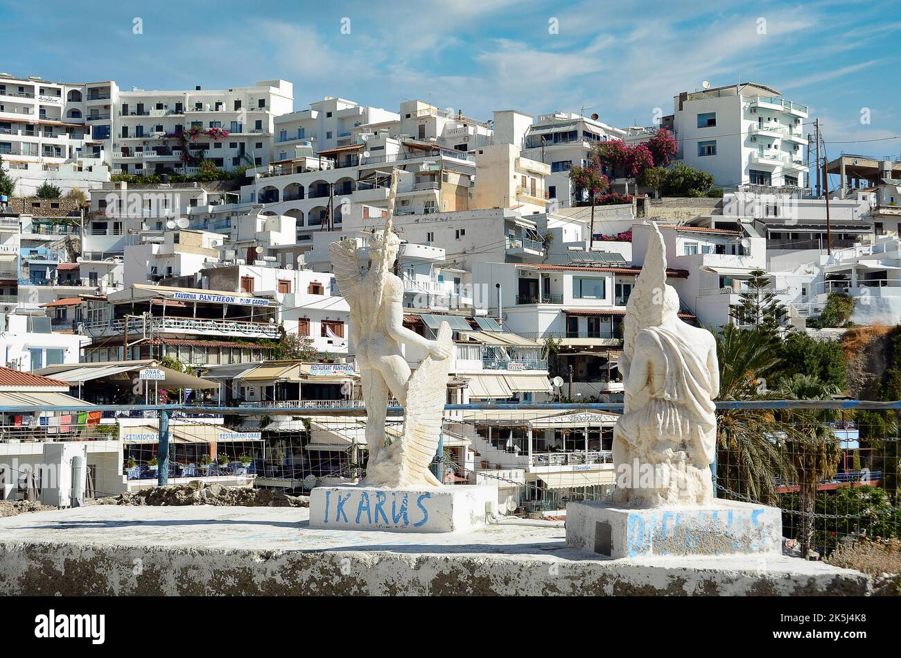 Statues of Daedalus and Icarus, Agia Galini, Crete, Greece Stock Photo